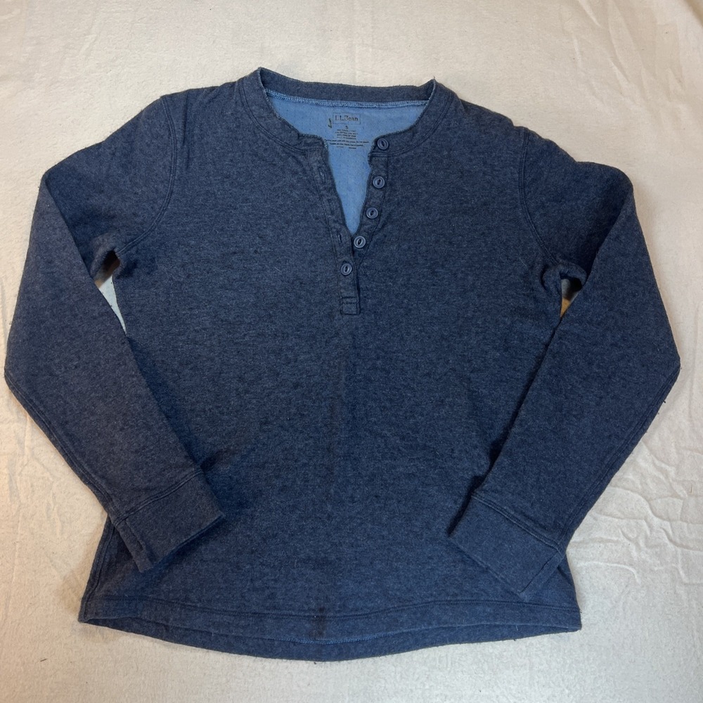 L.L.‎ Bean Women's Button Henley Blue Cotton  Wool Blend Fleece Exterior Small